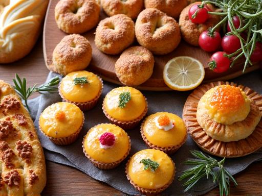 ケータリングイベント用のミニペイストリーとパンの美しい盛り合わせ