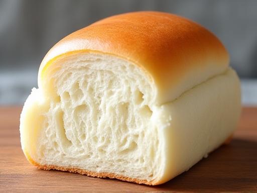 焼き立てでふわふわの日本の食パンの塊